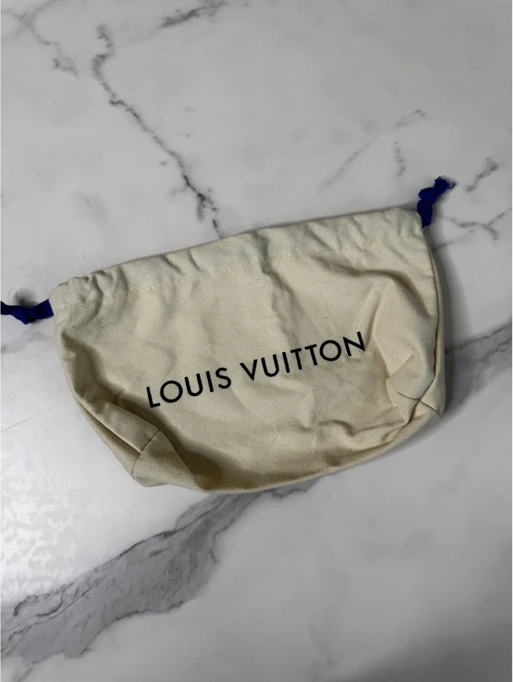Louis Vuitton Dust Bag Drawstring Storage Pouch Beige Blue Logo 11” x 7”